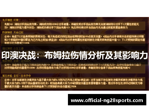 印澳决战：布姆拉伤情分析及其影响力