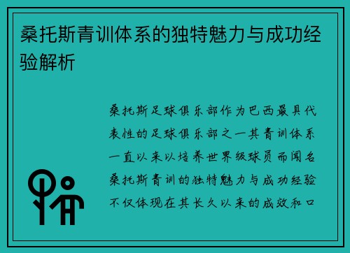 桑托斯青训体系的独特魅力与成功经验解析