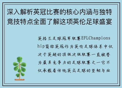 深入解析英冠比赛的核心内涵与独特竞技特点全面了解这项英伦足球盛宴 深入解析英冠比赛的核心内涵与独特竞技特点全面了解这项英伦足球盛宴